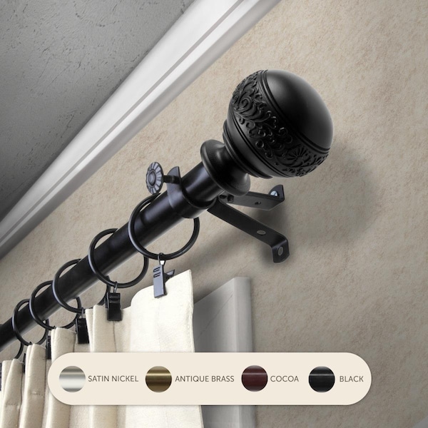 Kd 0.8125 in. Lucid Curtain Rod with 66 to 120 in. Extension, Black KD3739934 - main